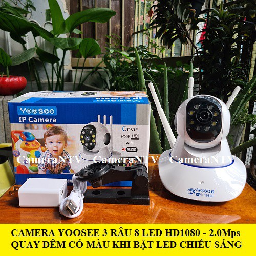 CAMERA 3 RÂU YOOSEE 8 LED 2.0Mps HD1080P XOAY 360 ĐỘ SIÊU NÉT - CÓ MÀU BAN ĐÊM KHI BẬT | BigBuy360 - bigbuy360.vn