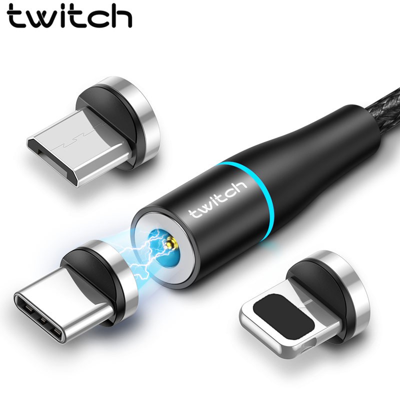 Cáp Sạc Điện Thoại Twitch Từ Tính Có Đèn Led Báo Hiệu 2.4A