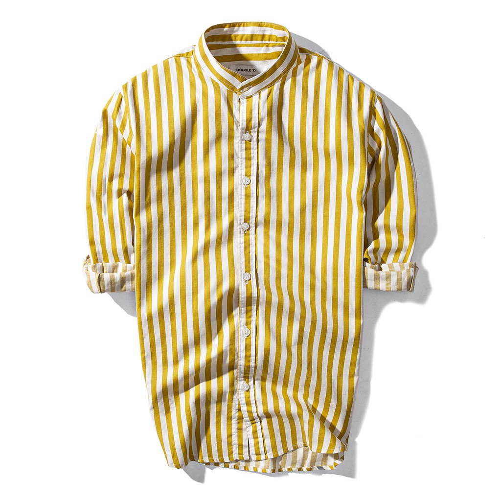 Áo sơ mi nam cổ trụ DOUBLE'D kẻ sọc dáng ôm chất vải chống nhăn chống xù SST | BigBuy360 - bigbuy360.vn