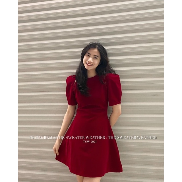 (Ảnh thật) Váy nhung chữ A tay bồng cut out the.sweaterweather TSW | BigBuy360 - bigbuy360.vn