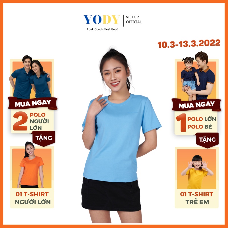 Áo Thun Nữ YODY, Áo Cộc Tay T-Shirt Nữ Cotton Compact Cổ Tròn In Ngực TSN5284