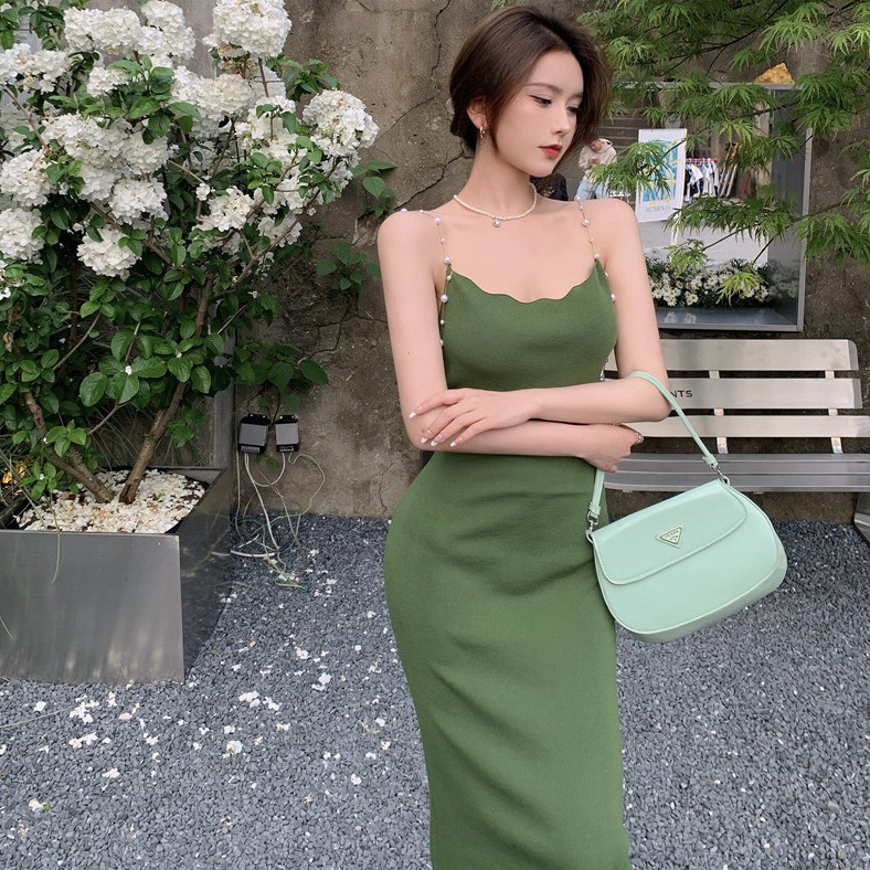 Đầm Nữ Hai Dây Nhấn Eo Quyến Rũ Phong Cách Hàn Quốc