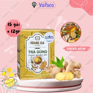 Trà Gừng Hòa Tan Hoàng Gia Hộp 180g (15 gói x 12gr) - Giải Cảm, Tốt Cho Tiêu Hóa, Giảm Buồn Nôn
