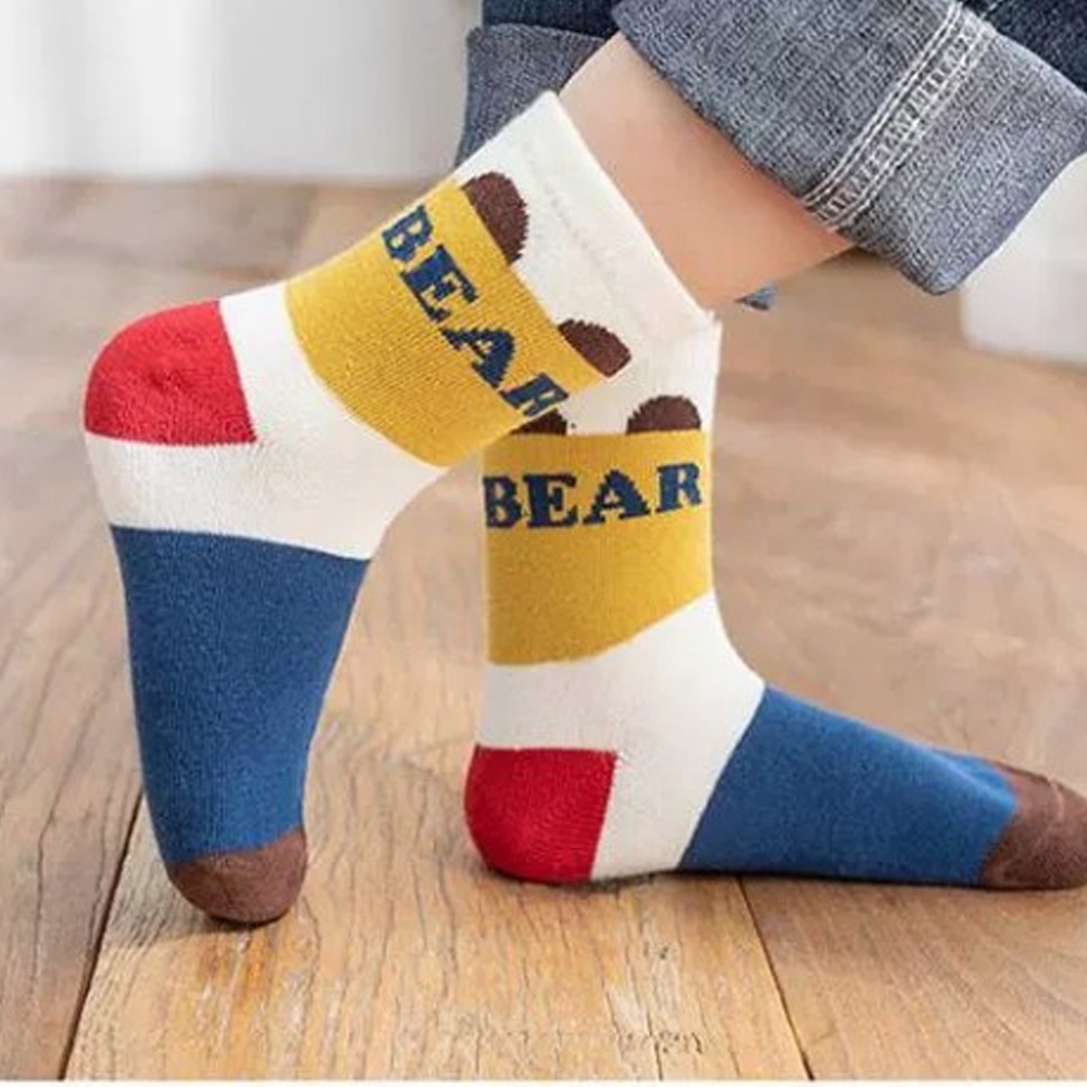 Set 5 đôi TẤT CAO CỔ  BEAR cotton mẫu mới, mềm mịn, giữ ấm chân cho bé 1-3 tuổi