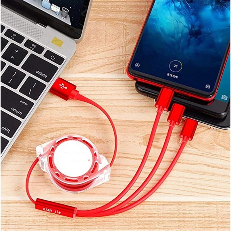 Dây cáp sạc 3 đầu kết nối Micro USB, Type C, Lightning dây rút chống rối cho điện thoại iphone android - Casealpha