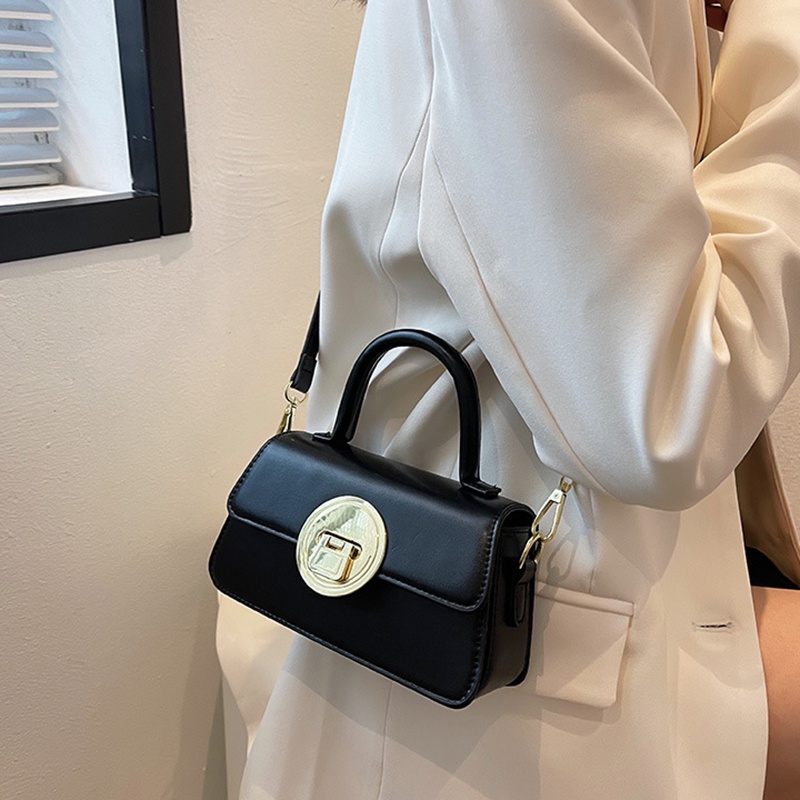 IELGY Túi Đeo Chéo Dáng Vuông Nhỏ Màu Đen Có Khóa Thời Trang Cho Nữ