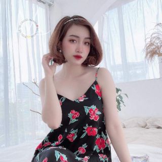 Đầm tole 2 dây hoa lá siêu xinh
