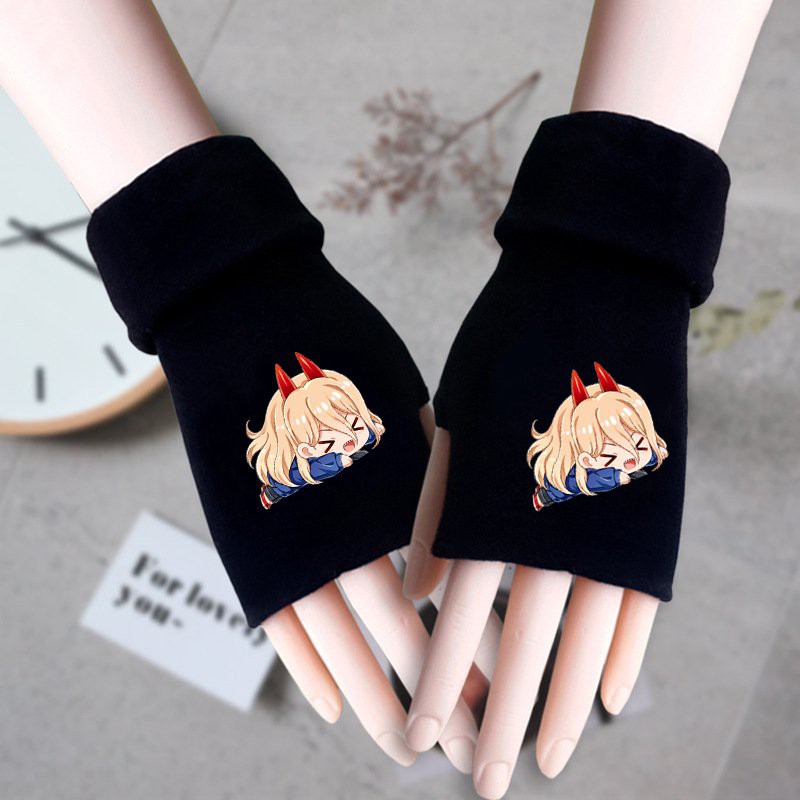 Găng tay len hở ngón in hình CHAINSAW-MAN Thợ Săn Quỷ anime chibi thời trang