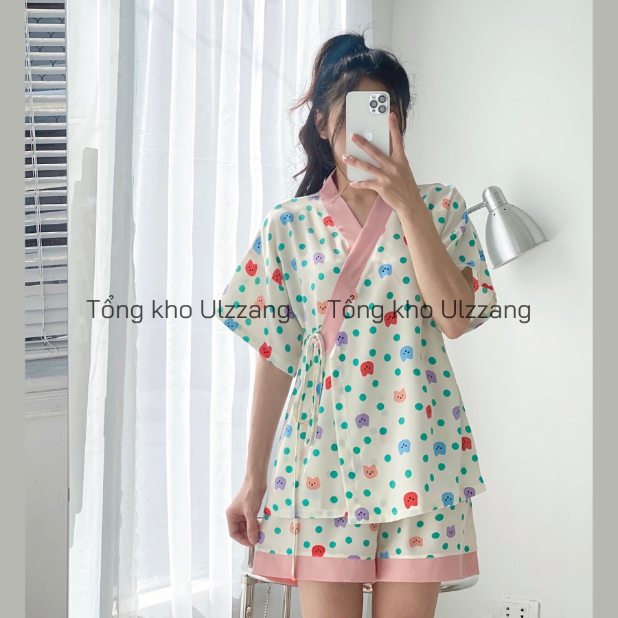 Bộ Pijama Kimono Lụa Cao Cấp Mềm Mịn Nhiều Họa Tiết Dễ Thương | BigBuy360 - bigbuy360.vn