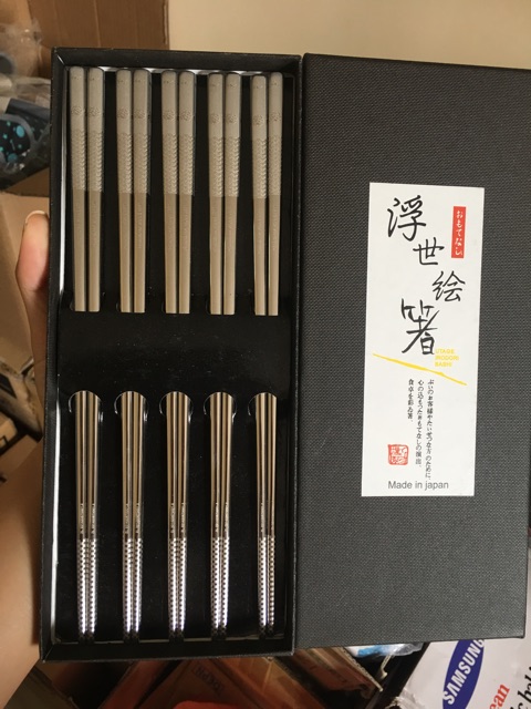 Bộ 5 đũa ăn Nhật Bản inox 304 mẫu trơn đặc ruột
