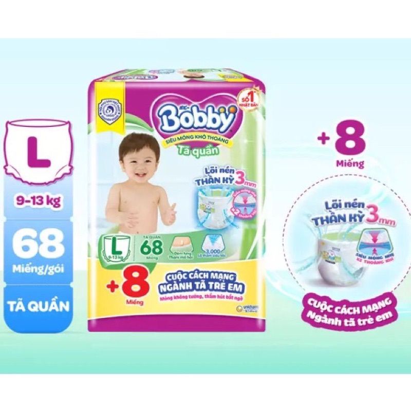 Tã quần Bobby Jumbo M76, L68, XL62, XXL56 mới