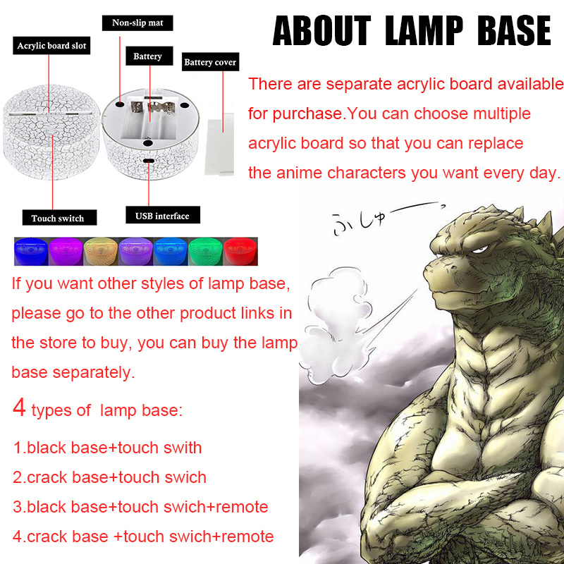 Đế đèn ngủ/ Bảng đèn cảm ứng hình Godzilla với King Kong thời trang cho bé trai
