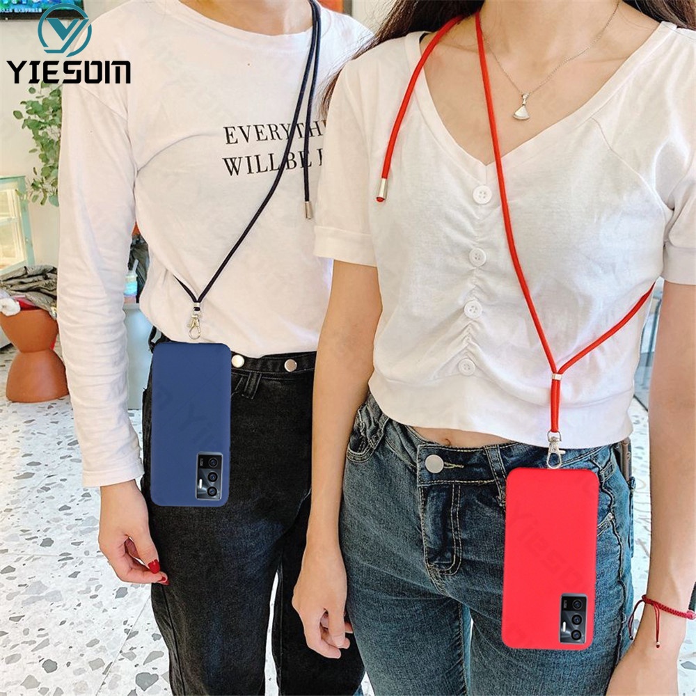 Ốp Điện Thoại TPU Mềm Màu Kẹo Có Dây Đeo Cổ Cho Vivo V23E V23 V20 V20SE V19