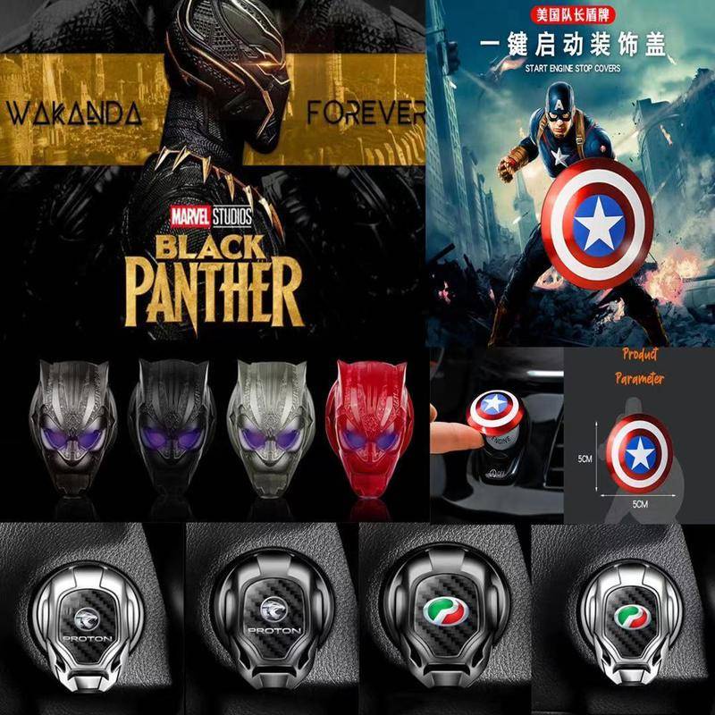(Tiktok) 3D Alloy Carbon Fiber Iron Man Car Auto Engine Start Stop Push Button Cover Decorative Proton Perodua Captain