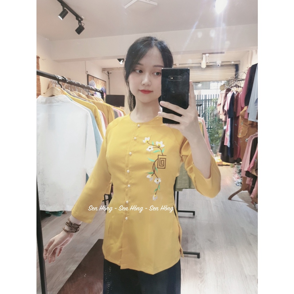 🦚SẴN Bộ đồ bà ba đi lễ chùa đi chơi vải lụa Ý thiết kế Màu Vàng