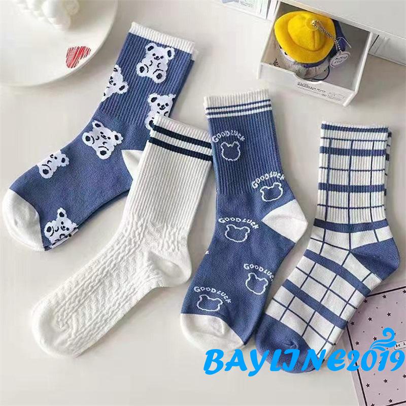 Vớ dệt kim thoáng khí chống trượt in họa tiết hoạt hình dễ thương cho nữ