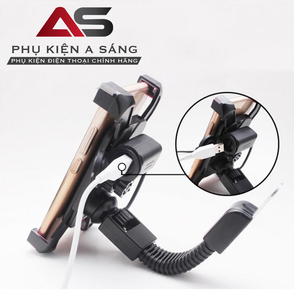 Kẹp Điện Thoại Gắn Xe Máy kiêm Bộ sạc USB điện thoại gắn trên Mô tô, xe máy, xe đạp...