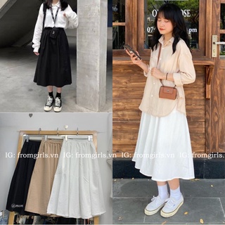 Chân váy đũi xòe, chân váy trơn basic ulzzang Hàn Quốc - CV06