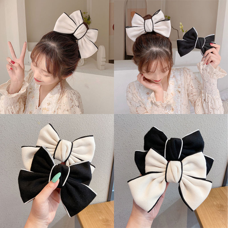 Elegant Retro Black and White Big Bow Hair Clip Cute Fabric Top Clip Fashion Korean Hair Accessories