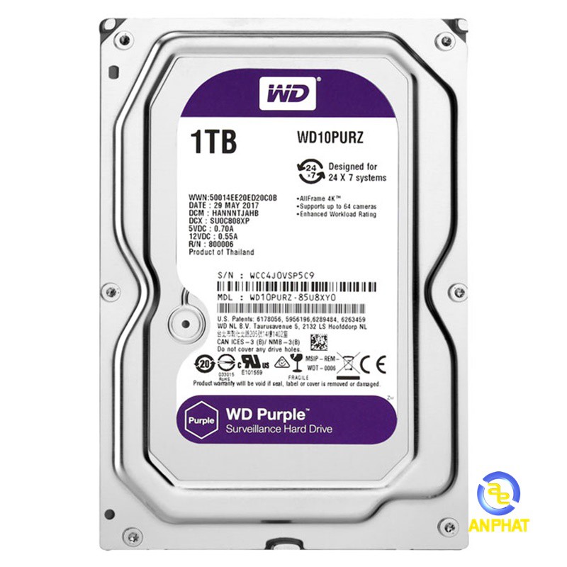 Ổ cứng HDD WD Purple 3.5"  - Dung lượng 1TB / 2TB/ 4TB/ 6TB ( 5400RPM - chuẩn SATA 3 - 64MB Cache) - Bảo hành 36 tháng