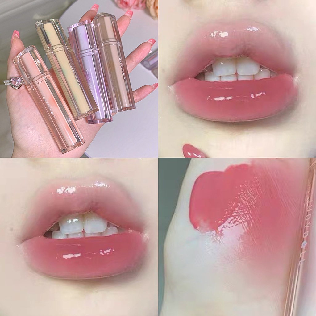 Son Bóng Dạng Thạch Trong Suốt 10 Màu Tùy Chọn Vỏ In Hình Ly Trà Sữa Độc Đáo