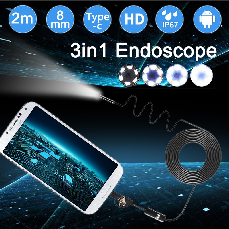 Camera 3in1 Endoscope 8mm dài 2m