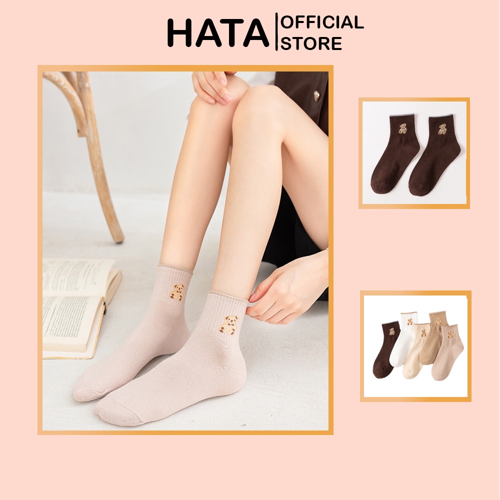 [Mã FAMARAL1 giảm 10K đơn 50K]Tất - Vớ Nữ Cổ Cao Thuê Hình Gấu 367 Phong Cách RETRO