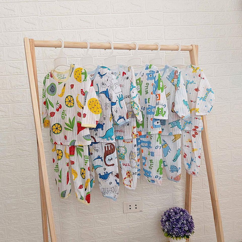 [THANH LÝ] Combo 05 bộ cotton giấy nằm điều hòa cho bé trai &amp; bé gái (4-14kg)