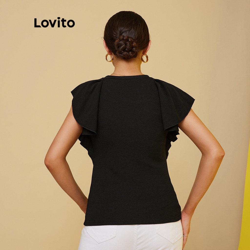 Áo kiểu Lovito xếp nếp kết cấu màu trơn thanh lịch L17X325 (màu đen)