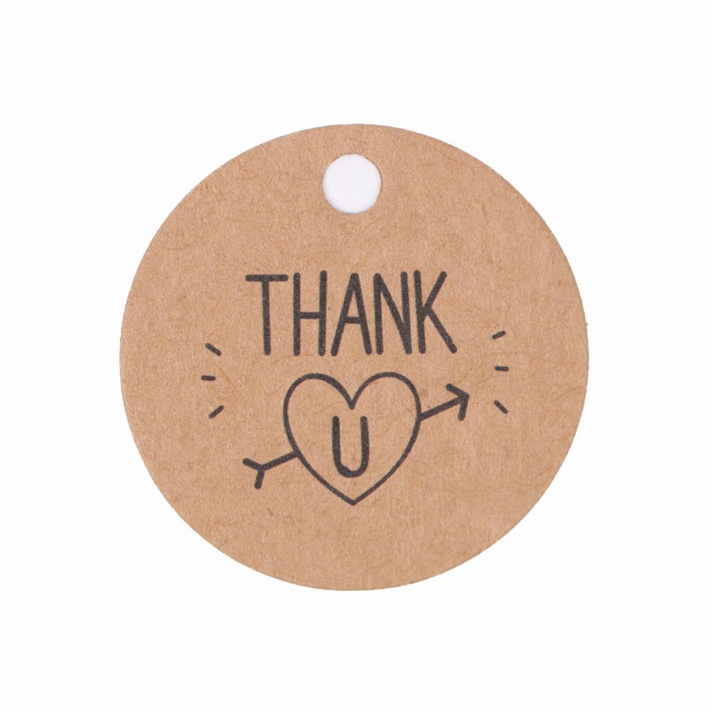 100 Miếng giấy kraft tròn in chữ Thank You màu nâu treo trang trí tiện dụng