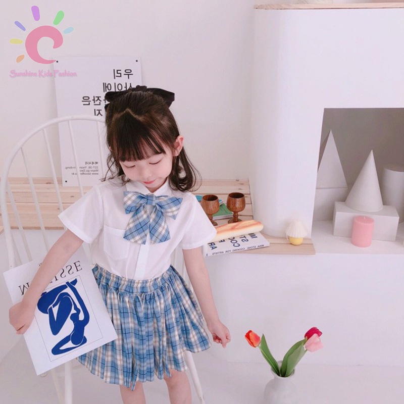 Bộ Áo Sơ Mi + Chân Váy Sọc Ca Rô Phong Cách baju budak perempuan Thời Trang Mùa Hè 2022 Cho Bé Gái