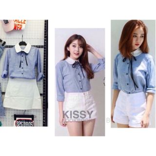 Áo Sơ Mi Vintage Dài Tay Phối Cổ Buộc Nơ