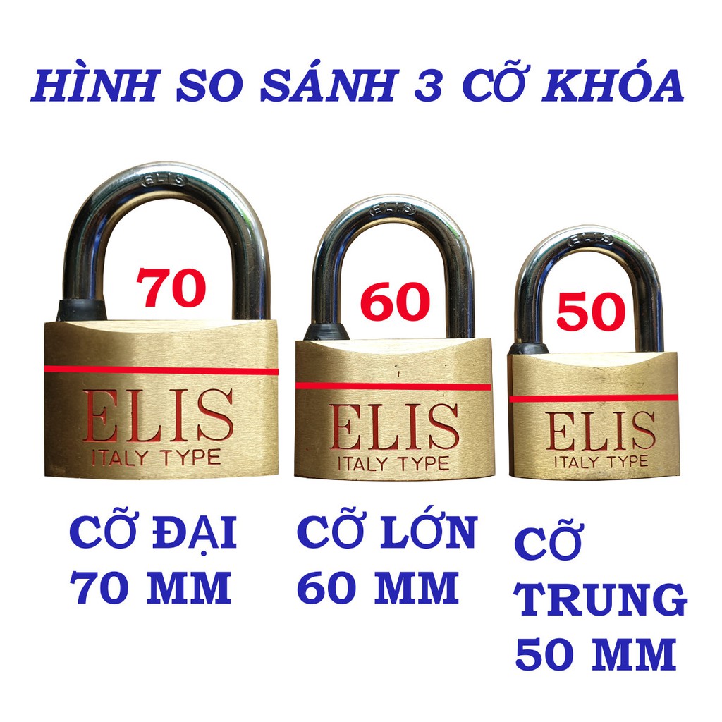 Ổ khóa cửa chất lượng cao ELIS CỠ LỚN 60MM gồm 4 chìa chất liệu thép không gỉ ( Vàng đồng)