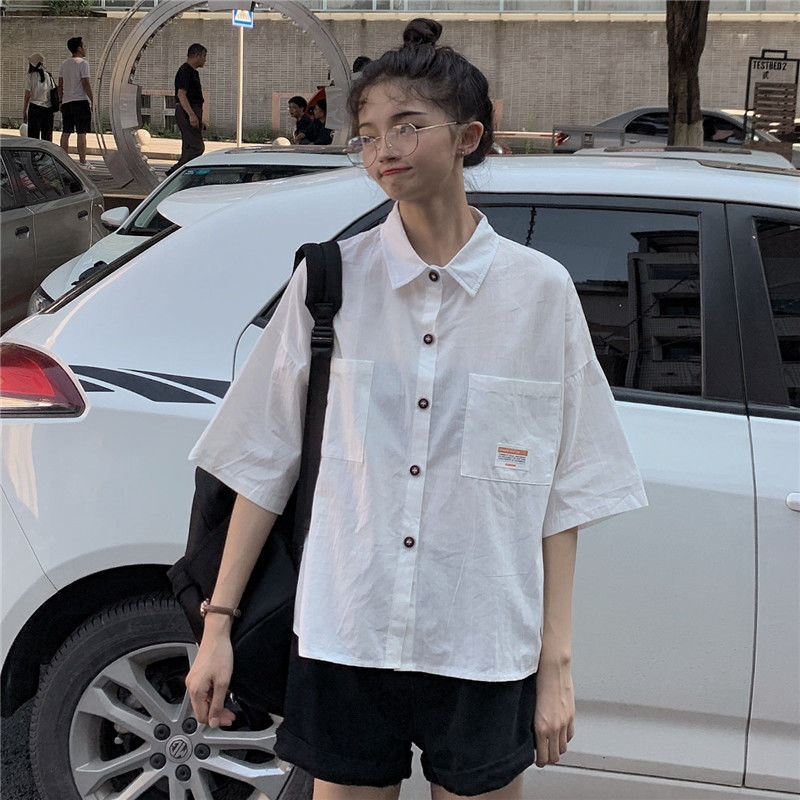 Áo Sơ Mi Tay Ngắn Dáng Rộng Phong Cách Hàn Quốc Cho Nữ