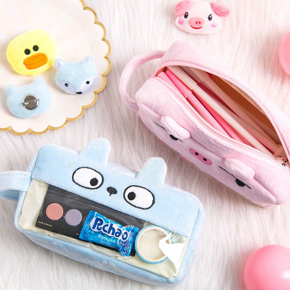 Túi đựng bút vải nhung họa tiết dễ thương tùy chọn màu sắc