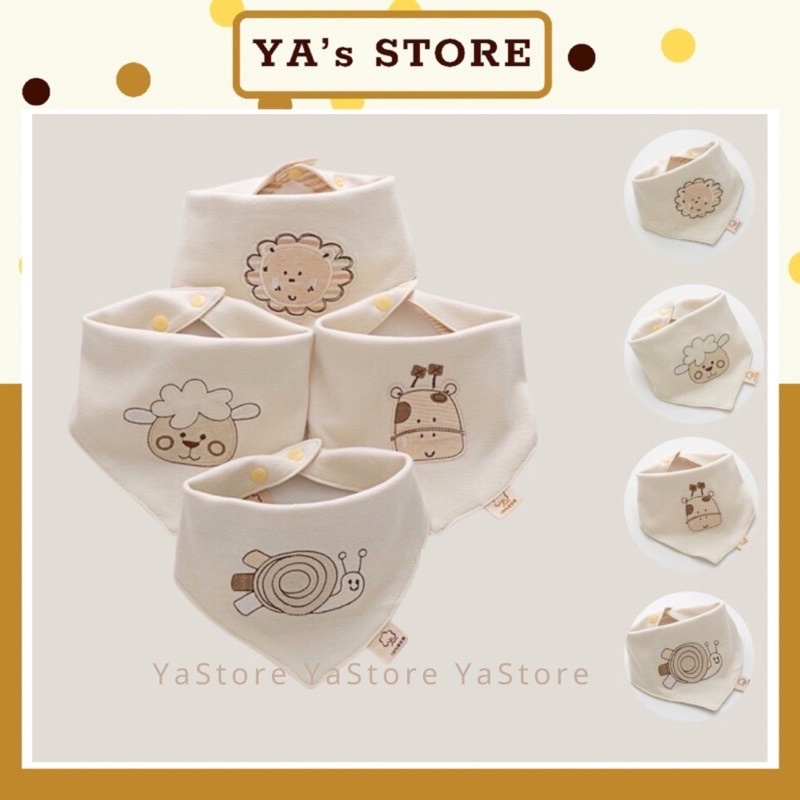 Khăn yếm Hữu Cơ Organic  siêu mềm mịn dày dặn họa tiết hình thú, có cúc bấm