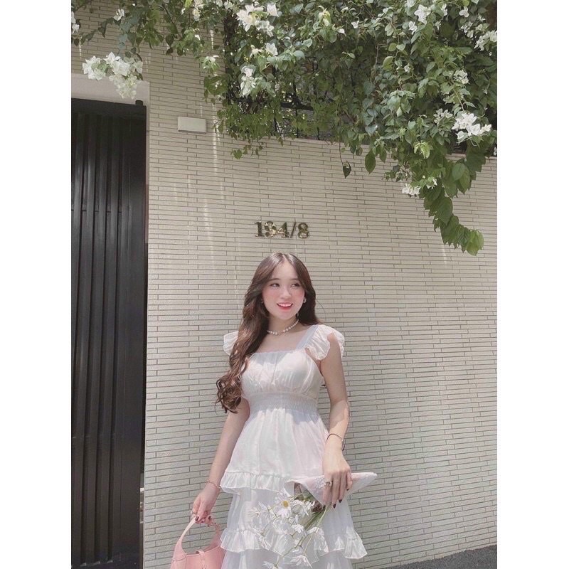 Váy đầm nữ đẹp dáng xòe hai dây cánh tiên có miếng đệm ngực màu trắng basic tiểu thư bánh bèo freesize vintage