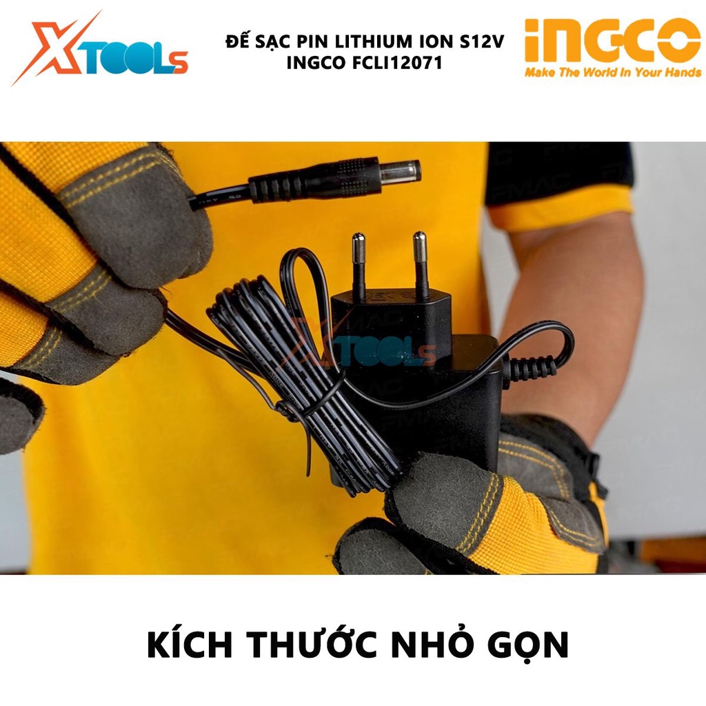 Đế sạc S12 INGCO FCLI12071 | Sạc Pin Lithium-Ion Điện thế sạc: 220V-240V~50/60Hz  Thời gian sạc:2h, phù hợp với nguồn đi