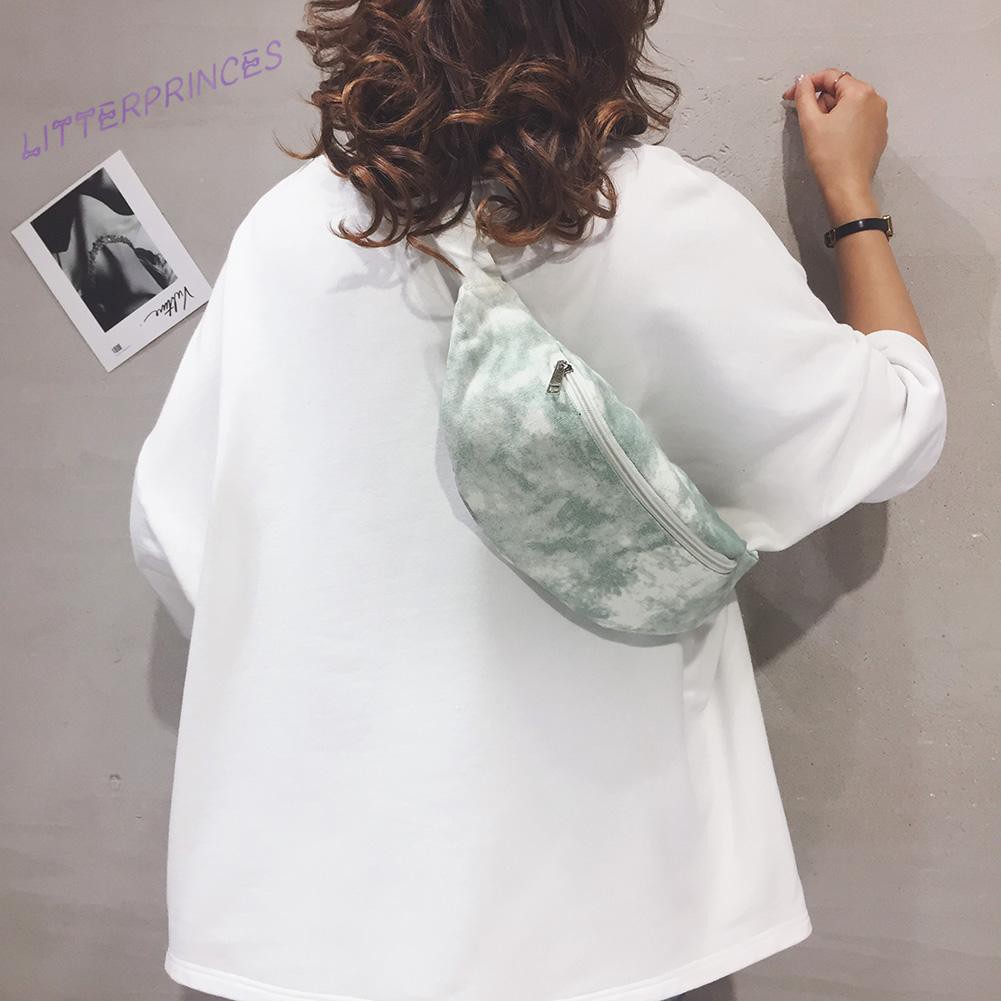 Litterprinces Fashion Women Tie-dye Printing Canvas Shoulder Crossbody Bag Waist Packs