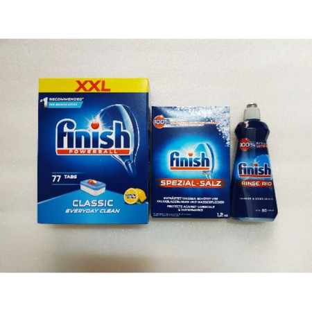 Combo rửa bát Finish Viên classic 77 viên + Muối 1,2kg + Bóng 400ml