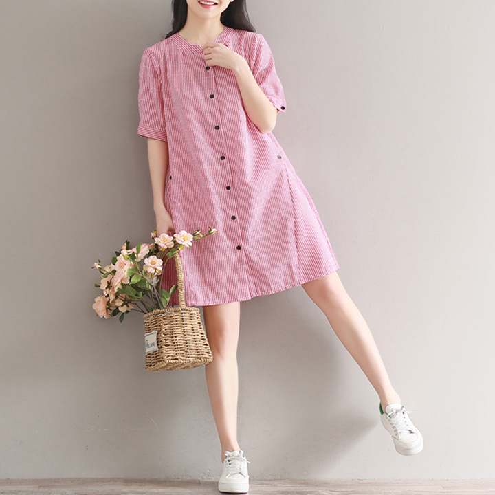 Đầm Bầu Thiết Kế Habi Fashion Dáng Suông Sọc Hồng Thời Trang HABI26
