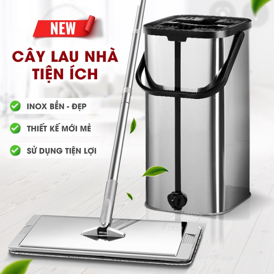 Cây lau nhà, bộ lau nhà thông minh tự vắt 100% INOX CAO CẤP