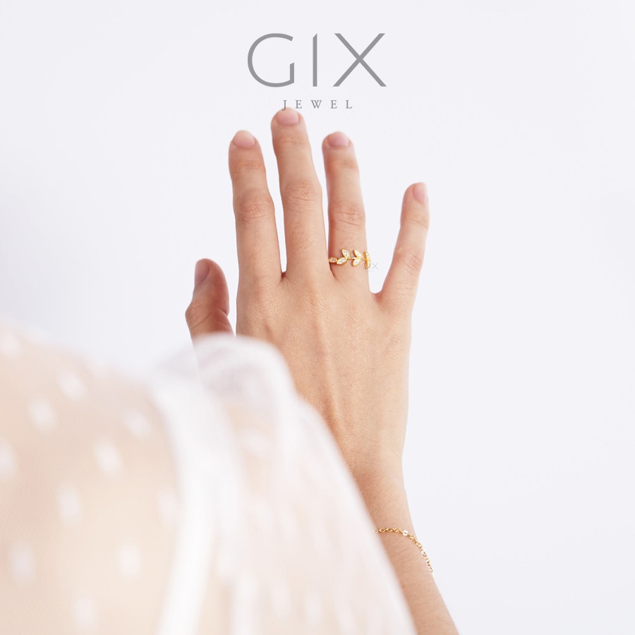 Nhẫn bạc nữ cao cấp mạ vàng chiếc lá Gix Jewel SPGN49