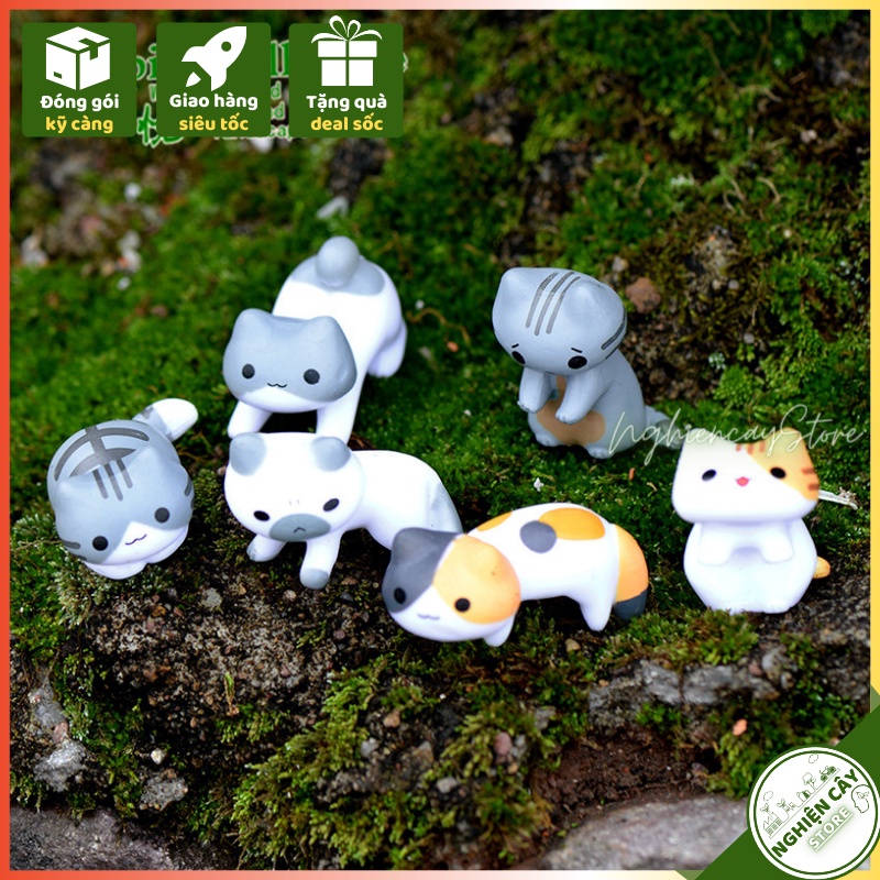 Phụ kiện Mèo lười trang trí tiểu cảnh, cây cảnh, sen đá