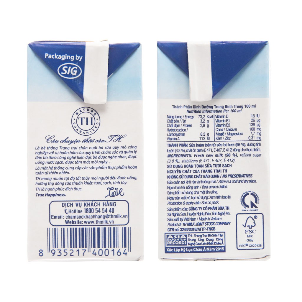 [CHÍNH HÃNG] Sữa Tươi Tiệt Trùng TH True Milk Có Đường/ không đường Thùng 48 Hộp x 110ml