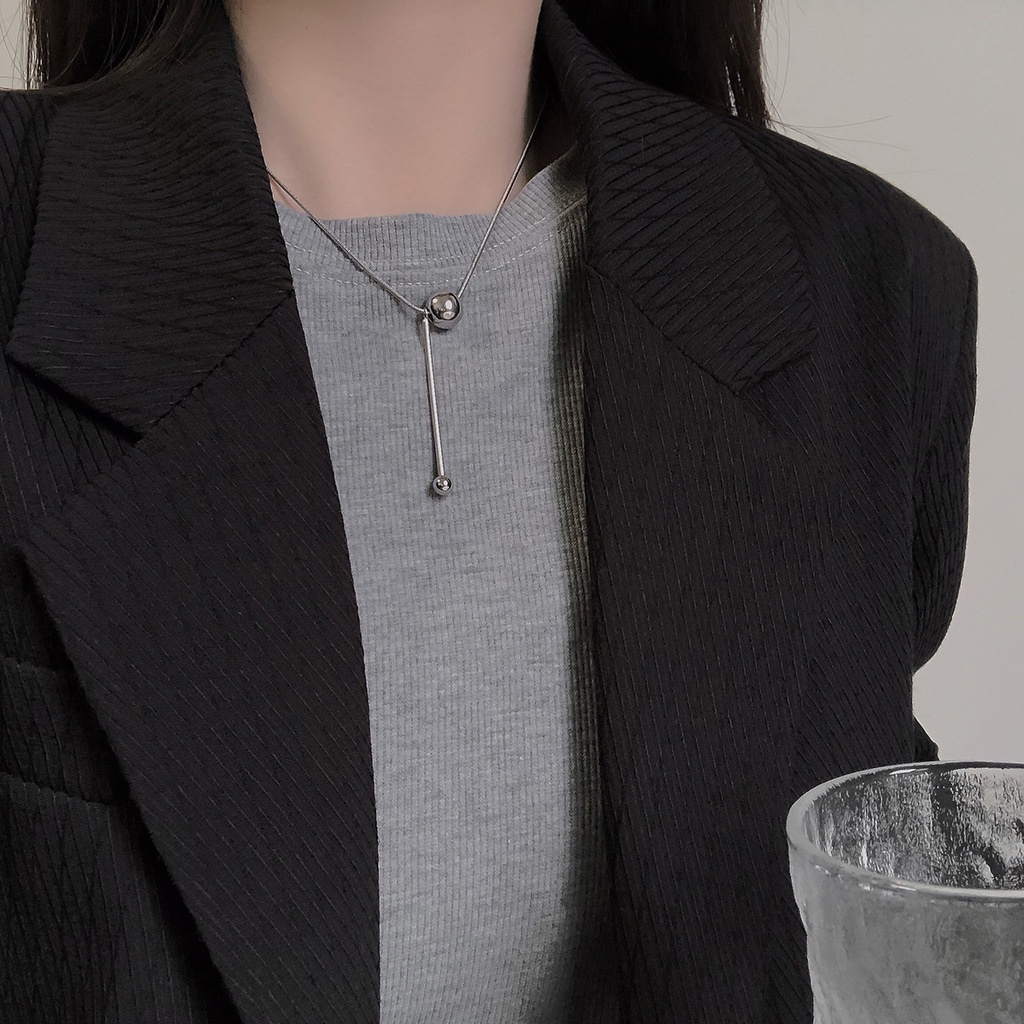 Vòng cổ Thép Titan Mặt Hình Bóng Tròn Phong Cách Hip Hop Đơn Giản Thời Trang