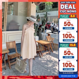 Váy maxi cổ yếm dáng suông phong cách Hàn Quốc