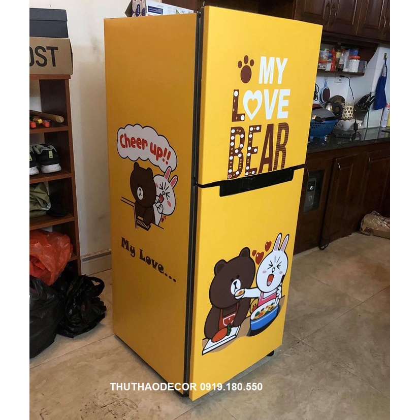 Combo 3 tấm GẤU VÀNG BROWN - Decal dán tủ lạnh