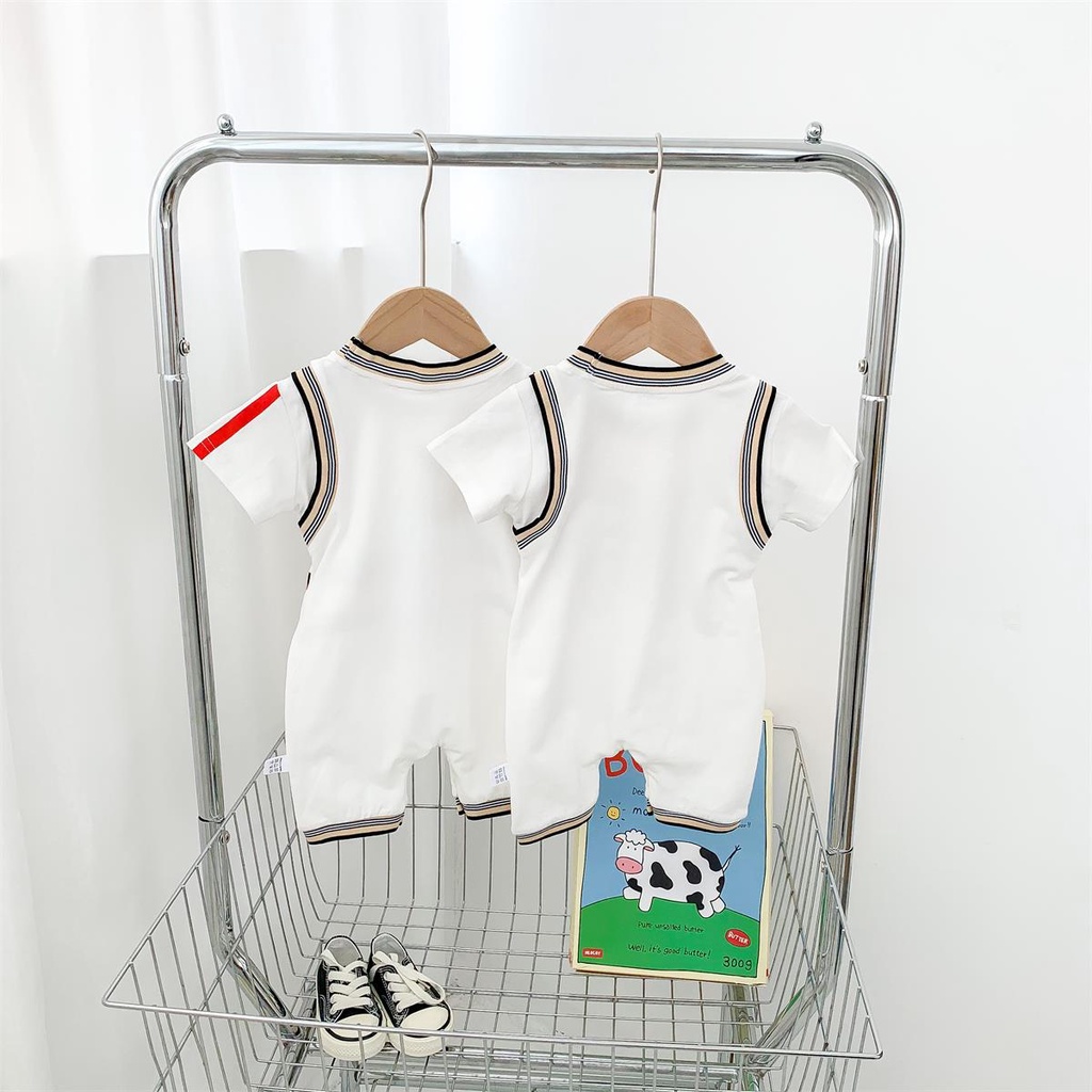 Bộ Áo Liền Quần Vải Cotton Tay Ngắn Phối Lưới Thoáng Khí In Họa Tiết Hoạt Hình Dễ Thương Cho Bé Sơ Sinh