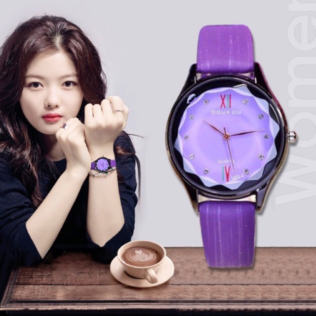 NEW ARRIVAL Đồng hồ nữ Doukou chính hãng mặt vát 3d dây da sọc mẫu mới hot thumbnail